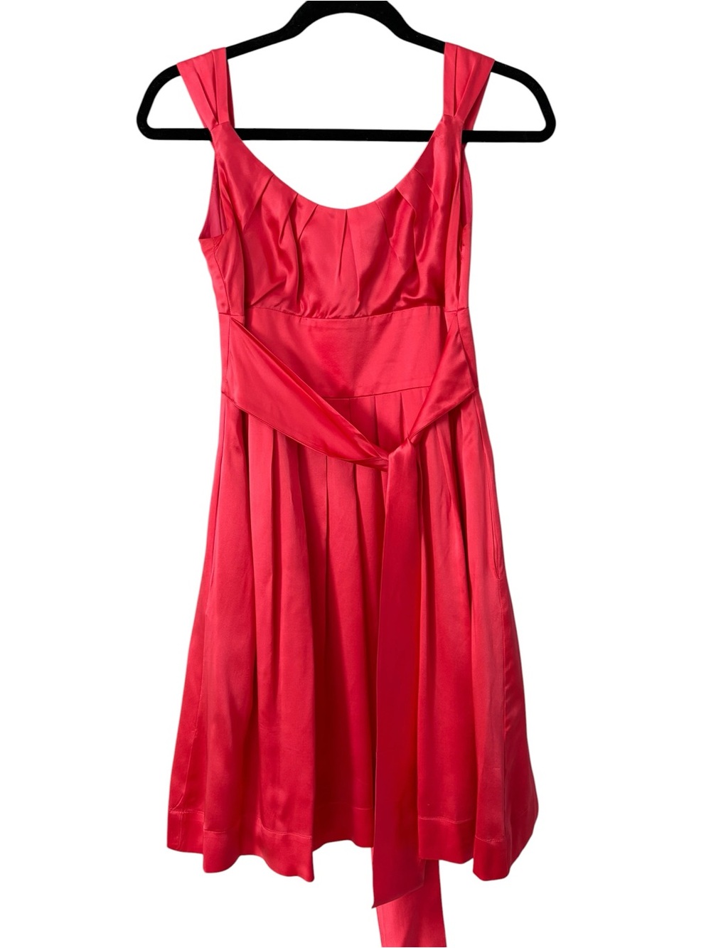 Maggy London Coral Silk Waist Sash Belt Knee Length Dress 2P